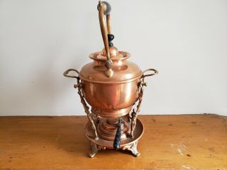 S&C Antique Copper Teapot Kettle With Warming Stand - 1892 Patent on Burner 8