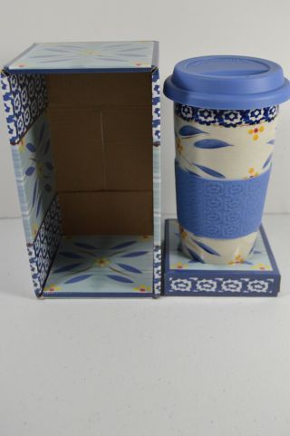 Temp - Tations By Tara Old World Confetti Blue Travel Mug With Lid 16 Oz.