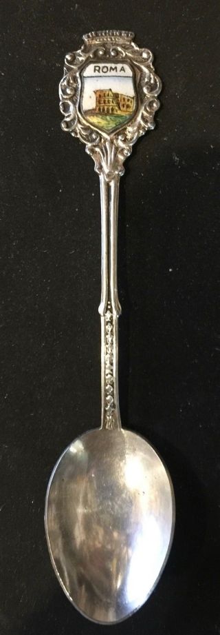 Roma (rome),  Italy & Coliseum (top) On Silver Plated Souvenir Spoon - Pre - Owned