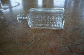 Vintage Embossed Apothecary Bottle William C Baur Norwalk Conn