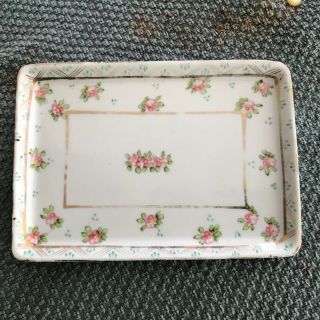 Antique Nippon Small Dresser Vanity Tray Hand Painted 5 1/4 " X 3 3/4 "