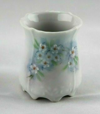Vintage Small White Porcelain Vase,  Toothpick Holder? Hand Painted Flowers 2.  5 "