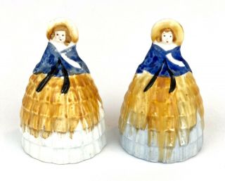 Vintage Lady In Dress Made In Occupied Japan 2.  5” Ceramic Salt & Pepper Shakers