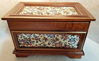 Vintage Music Jewelry Box,  Padded Tapestry Mid Century Design - Made In Japan