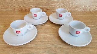 Set Of 4 Illy Espresso Coffee Cups & Saucers Ring Handle Italy Ipa Porcelain 593