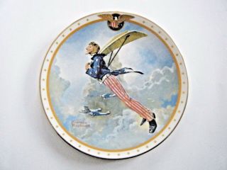 Uncle Sam Takes Wings Norman Rockwell Collector Plate With Wood Stand