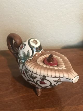 Oriental Accent Ceramic Nautilus Shell Aladdin - style Genie Lamp Tea Pot 4