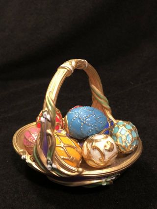 The Franklin House Of Faberge Spring Egg Basket 9 Porcelain Eggs Figurine