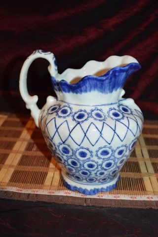 Asian Blue And White Porcelain Pitcher Blue Floral Design 8 1/4 " X7 ".