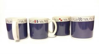 Nautica 19oz Blue Jumbo Coffee Mug Flags Signature Large Oversize Ceramic,  4ct