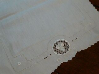 Vintage Antique Linen Table Runner Dresser Scarf Embroidered Hemstitched 43x18 "