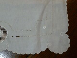 Vintage Antique Linen Table Runner Dresser Scarf Embroidered Hemstitched 43x18 