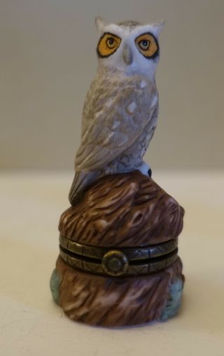 Drw - E Porcelain Pill Box Miniature Trinket Box,  Great Horned Owl Phb