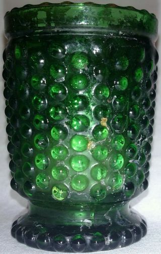 Vintage 2 - 7/8 " Green Hobnail Glass Footed Pedestal Votive Cup Candle Holder