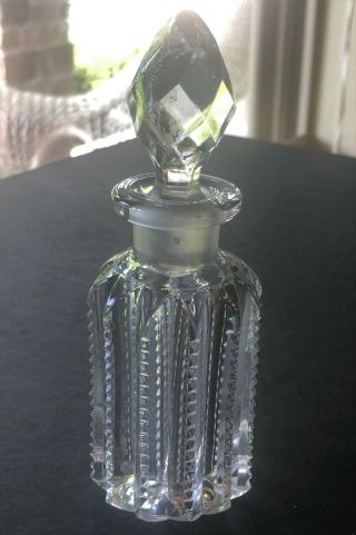 Vintage Clear Pattern Glass Perfume Bottle With Ground Stopper