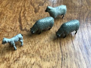 4 Vintage Antique Metal Cast Iron Miniature Sheep & Lamb Figurines Animals