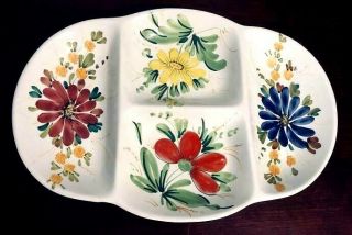 Rare Vintage Berarducci Brothers Hand Painted Floral Divided Serving Platter