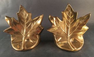 Vintage Heavy Brass Maple Leaf Book Ends