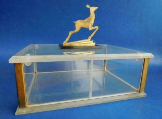 Gorgeous Art Deco Clear Perspex Trinket Vanity Box Brass Gazelle Finial