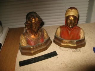 Vintage Beatrice And Dante Marion Bronze Bookends Divine Comedy Majestic Pair