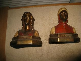 Vintage Beatrice and Dante Marion Bronze Bookends Divine Comedy Majestic Pair 5