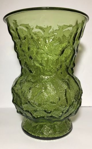Set Of 2 Vintage E.  O Brody Co.  Emerald Green Crinkle Glass Flower Vase 8 
