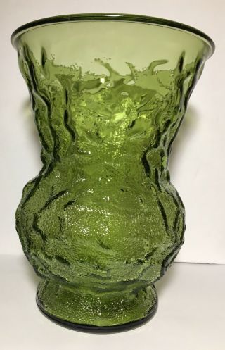 Set Of 2 Vintage E.  O Brody Co.  Emerald Green Crinkle Glass Flower Vase 8 