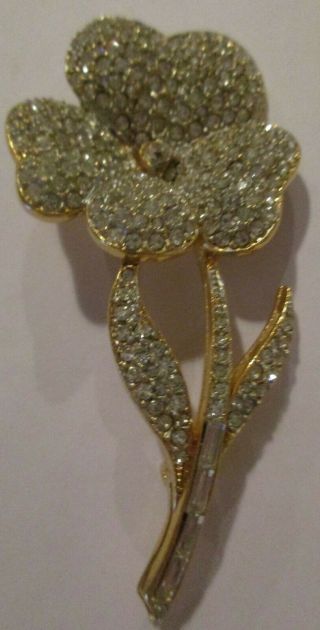 Signed Authentic Vintage Retired Swarovski Pave Crystal Flower Pin Brooch