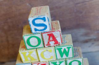 Vintage Antique Wood Children ' s Alphabet Blocks Toys 2