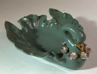 Vintage Lefton China 954b Hand Painted Green Swan Ashtray Trinket/ring Dish G26