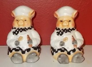 Pig Chefs Ceramic Salt & Pepper Shakers Holding Rolling Pin And Spoon Youngs