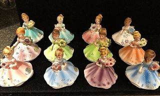 12 Vintage Josef Originals Figurines Set Of 12 Month Girls Labels