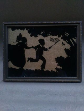 Silhouette Picture Reverse Painting Victorian Vtg Gold Foil Background