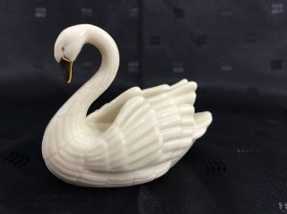 Lenox Small Porcelain Swan Figurine Or Place Card Holder Gold Accent Trim