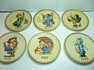 Six 7 1/2 " Goebel Hummel Collector Plates 1971 (xmas) 1972 1973 1976 1982 1983