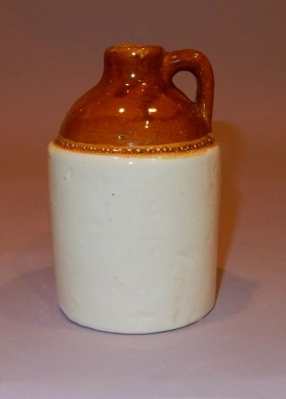 Vintage Small (1 Quart?) Stoneware Whiskey Jug 2 Colors Brown & Tan / Gray Yy