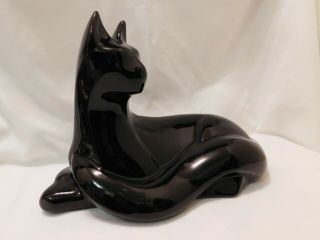 Vintage Large Mid Century Or Danish Modern Black Ceramic Cat Statue