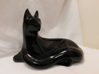 Vintage LARGE Mid Century or Danish Modern Black Ceramic Cat Statue 2