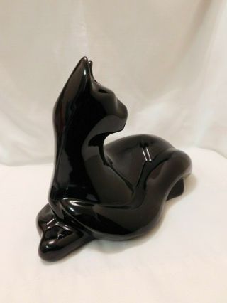 Vintage LARGE Mid Century or Danish Modern Black Ceramic Cat Statue 3