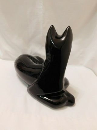 Vintage LARGE Mid Century or Danish Modern Black Ceramic Cat Statue 5