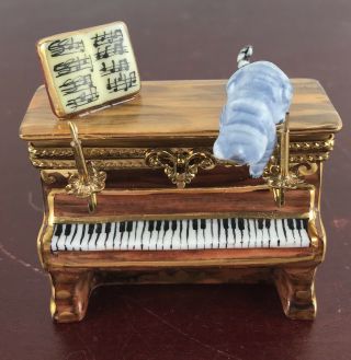 Piano Trinket Box - Marked Peint Main Limoges France Cat And Book