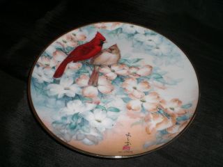J.  Cheng Franklin Heirloom Porcelain Plate Cardinals And Dogwood Blossoms