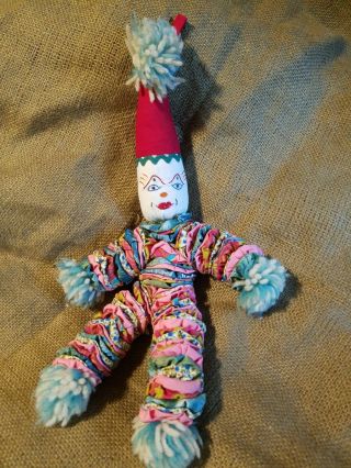 Vintage Hand Made Yo - Yo Clown Doll/ With Cloth Face
