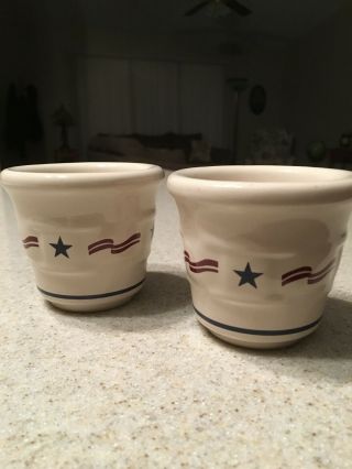 Longaberger Pottery Votive Candle Holders - Stars & Stripes - Set Of 2
