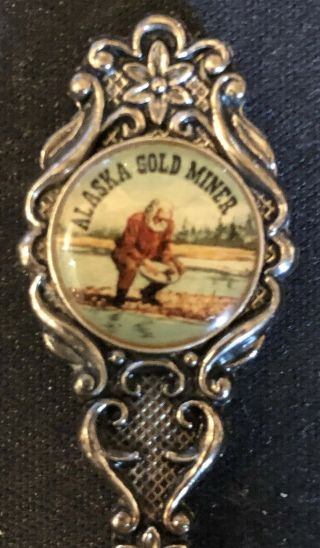 Alaska Gold Miner (top) On Silver Plated Souvenir Spoon - Pre - Owned