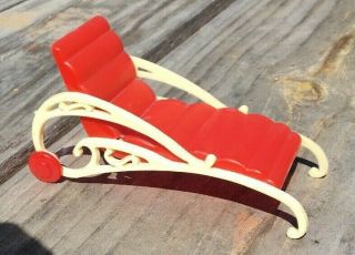 Vintage Plasco Red Chaise Lounge Chair Doll House Furniture 3.  75 " Hard Plastic