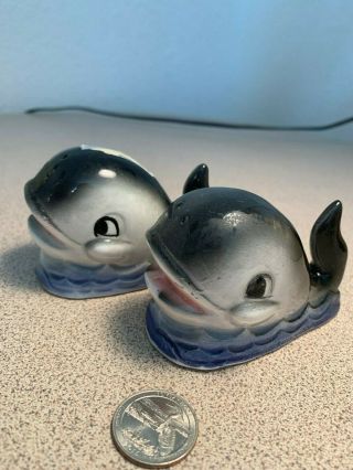 Vintage Salt & Pepper Shakers: Smiling Whales In Water Japan