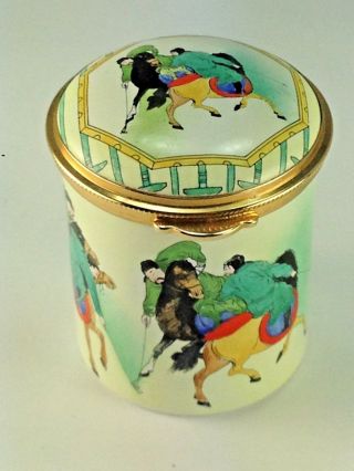 Vintage Staffordshire Enamels Stamp Box " Chinese Polo Match " England