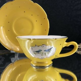 Anthropologie Yellow Bluebird Tea Cup And Saucer Porcelain China Teacup 2