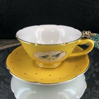 Anthropologie Yellow Bluebird Tea Cup And Saucer Porcelain China Teacup 3